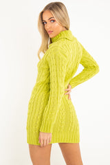 Lime Cable Knit Roll Neck Jumper Dress - Matilda