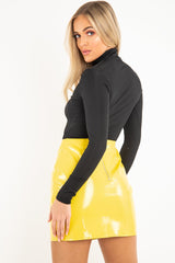 Yellow PU Faux Croc Wrap Over Skirt - Enessa
