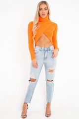 Neon Orange Roll Neck Knit Jumper - Nickole