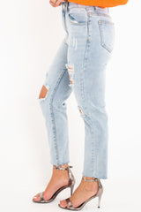 Light Wash Extreme Front Rip Mom Jeans - Miko