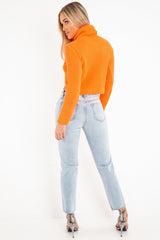 Neon Orange Roll Neck Knit Jumper - Nickole