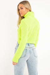 Neon Yellow Roll Neck Knit Jumper - Nickole
