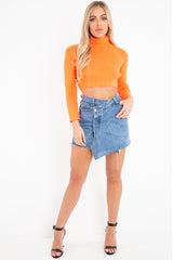 Orange Rib Roll Neck Crop Jumper - Hayvin