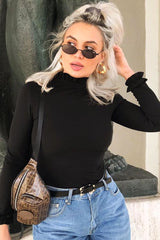 Black Ruffle Neck Bodysuit - Trudy