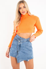 Orange Rib Roll Neck Crop Jumper - Hayvin