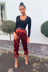 Rust Satin Cargo Trousers - Khyla