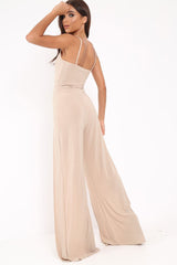 Camel Slinky Plunge Front split leg Jumpsuit - Rutha