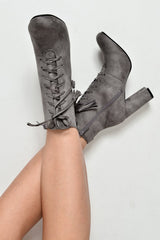 Grey Faux Suede Lace Up Ankle Boots - Ryannah