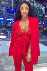 Red Tie Front Crepe Cigarette Trousers - Ryanne