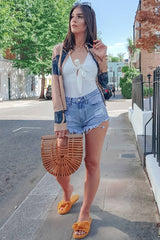 White Rib Plunge Tie Front Bodysuit - Ryver