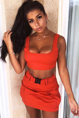 Red Buckle Cargo Skirt and Crop Top Co-ord - Naliyah
