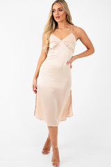 Nude Satin Cami Strap Satin Midi Dress - Sadia