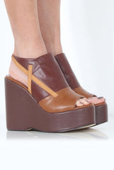 Tan Peep Toe Wedges- Sadie