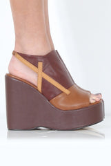 Tan Peep Toe Wedges- Sadie