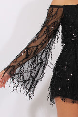Black Sequin Bardot Playsuit - Sadira