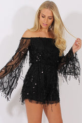 Black Sequin Bardot Playsuit - Sadira