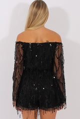 Black Sequin Bardot Playsuit - Sadira