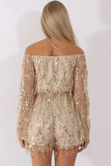 Gold Sequin Bardot Playsuit - Sadira