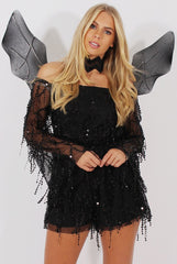 Black Sequin Bardot Playsuit - Sadira