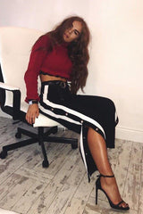 Black Side Popper White Stripes Trousers - Sady