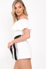 White Bardot Frill Belted Playsuit - Saffron