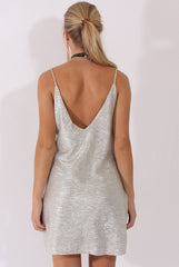 Silver Metallic Textured Slip Dress - Saffron