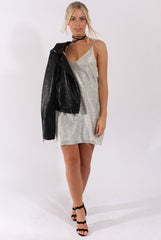 Silver Metallic Textured Slip Dress - Saffron