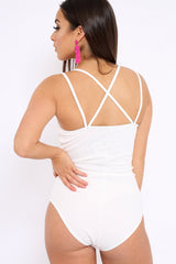 White Cross Over Cut Out Bodysuit - Safia