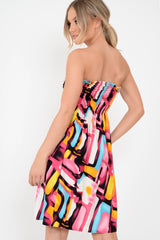 Multi Coloured Print Shirred Bandeau Dress  - Safreen