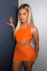 Orange Slinky One Shoulder Cut Out Dress - Semira