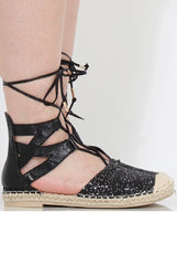 Black Glitter Lace Up Espadrilles - Sahara