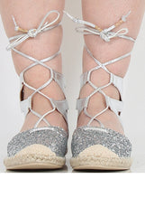 Silver Glitter Lace Up Espadrilles - Sahara