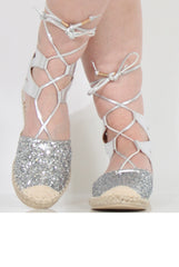 Silver Glitter Lace Up Espadrilles - Sahara