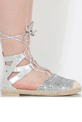 Silver Glitter Lace Up Espadrilles - Sahara