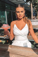 White Cross Over Bardot Bodysuit - Sahari