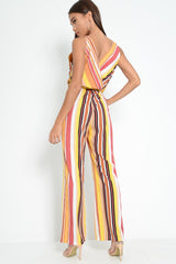 Mustard And Beige Plunge Wide Leg Jumpsuit - Saidi