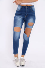Dark Blue Denim Extreme Rip Skinny Jeans - Saint