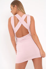 Pink Bodycon Plunge Ring Multi Way Dress - Shoni