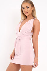 Pink Bodycon Plunge Ring Multi Way Dress - Shoni