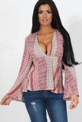Salina Red Paisley Bell Sleeve Top