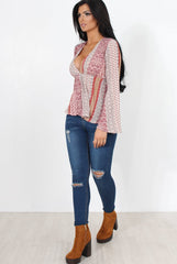 Salina Red Paisley Bell Sleeve Top