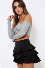 Grey Gathered Middle Bardot Crop Top - Sally