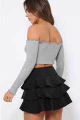 Grey Gathered Middle Bardot Crop Top - Sally