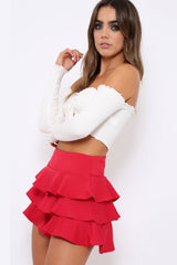 White Gathered Middle Bardot Crop Top - Sally