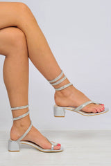 Silver Diamante Spaghetti Heeled Sandals - Samanda