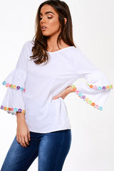 White Flared Sleeve Top - Samantha