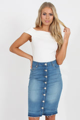 Light Blue Denim Midi Skirt - Samantha