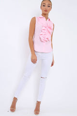 Pink Sleeveless Ruffle Shirt - Samarra