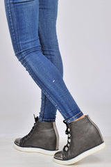 Black PU Metallic Toe Sparkle Wedged High Tops - Sammi