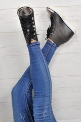 Black PU Metallic Toe Sparkle Wedged High Tops - Sammi